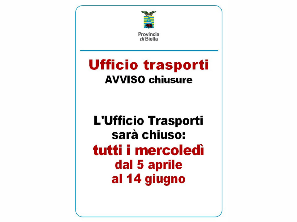 ufficio trasporti chiusure mercoledì