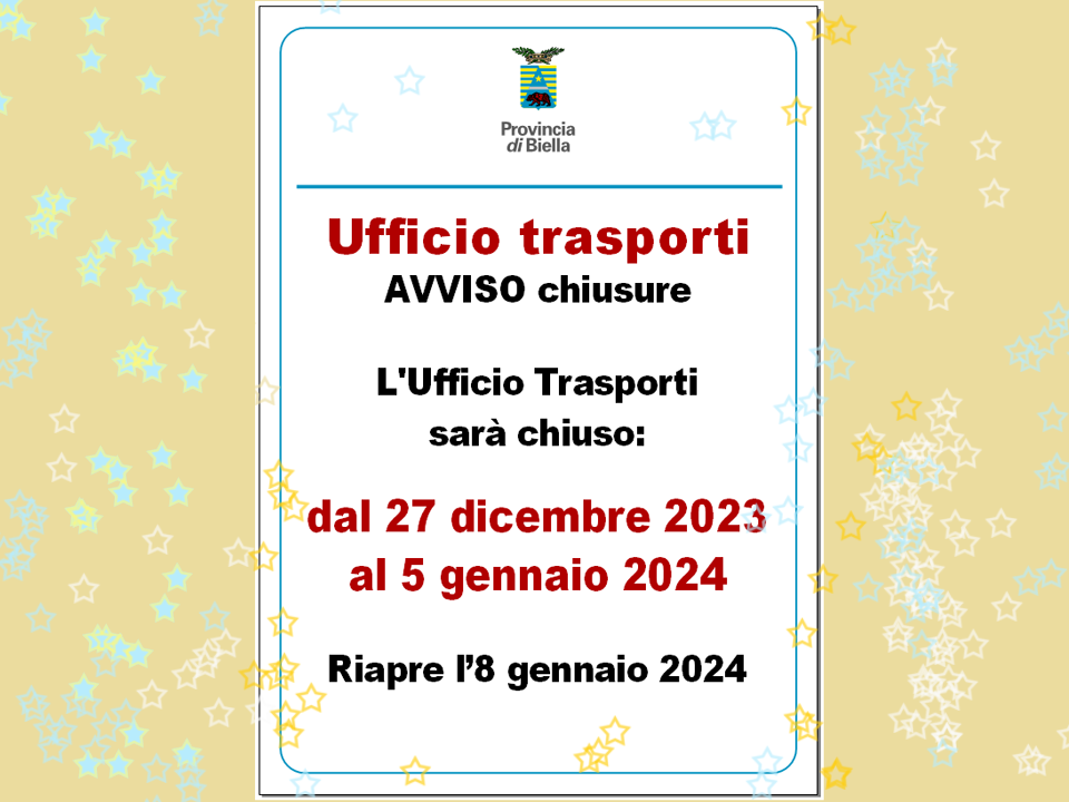 ufficio trasporti - chiusure Natale 2023