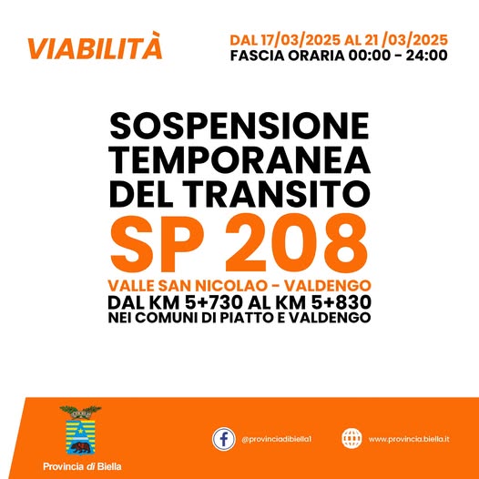 Sospensione temporanea transito 208
