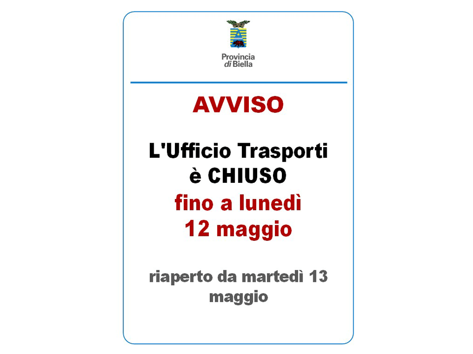 Avviso - chiusura ufficio trasporti