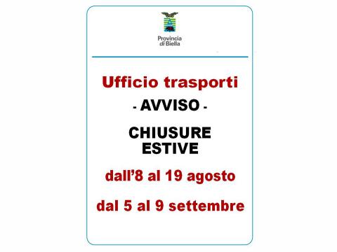 Ufficio trasporti, chiusure estive