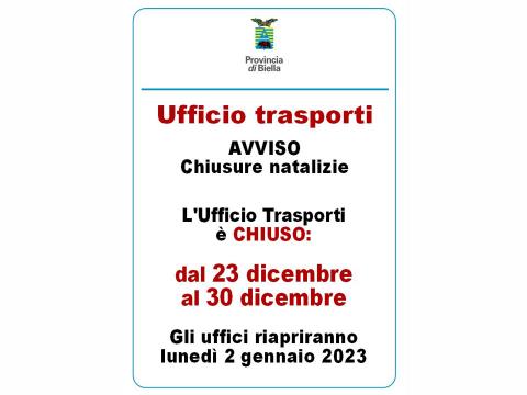 Avviso - Orario dell'Ufficio Trasporti durante le feste di Natale