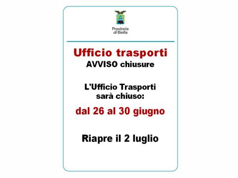 Ufficio trasporti chiuso dal 26 al 30 giugno