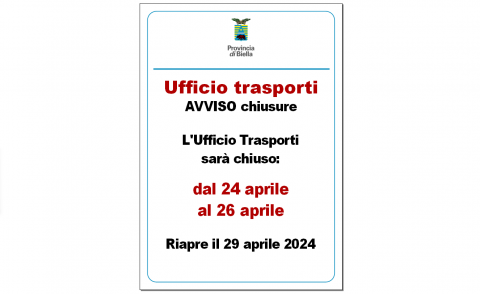 Immagine notizia AVVISO - Chiusure ufficio trasporti