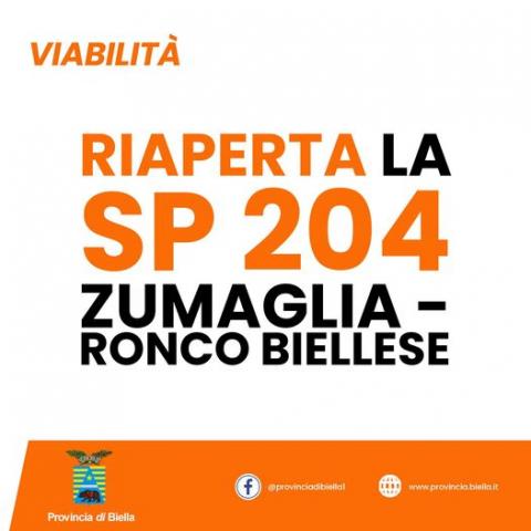 Riaperta la SP 204 Zumaglia - Ronco Biellese