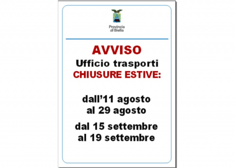 Immagine notizia AVVISO - Chiusura estiva per l'Ufficio Trasporti