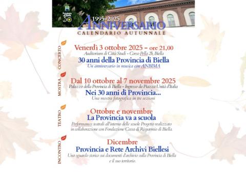 Un ricco calendario autunnale per i 30 anni dell’Ente